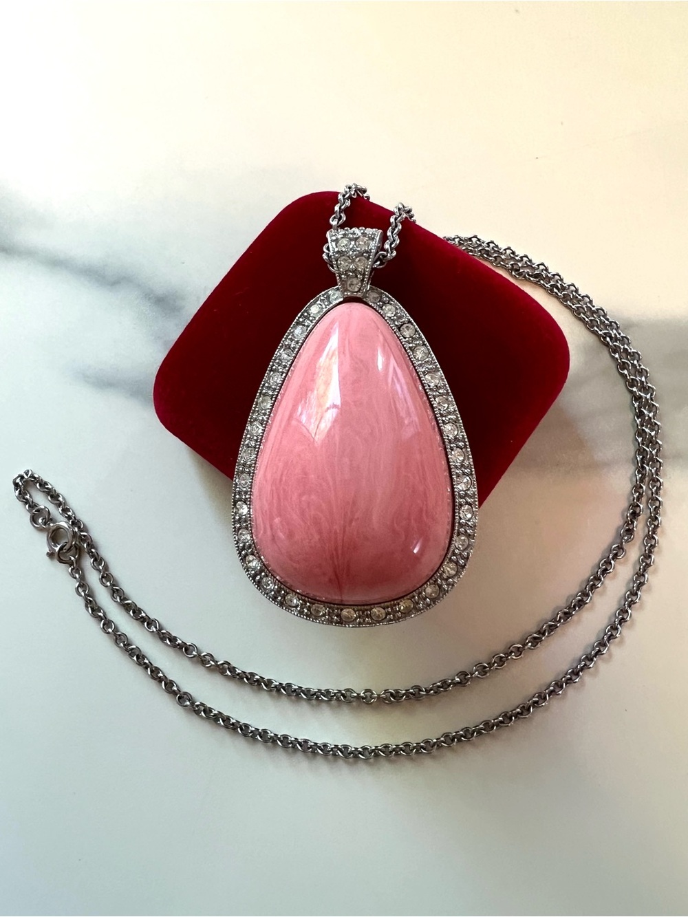 Gold and Silver Layered Necklace Set with Coral Teardrop Pendant